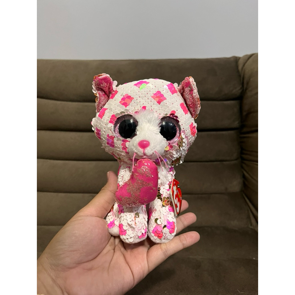 [BARU] Boneka kado/koleksi TY beanies Sequin Polkadot kucing pink original newtag