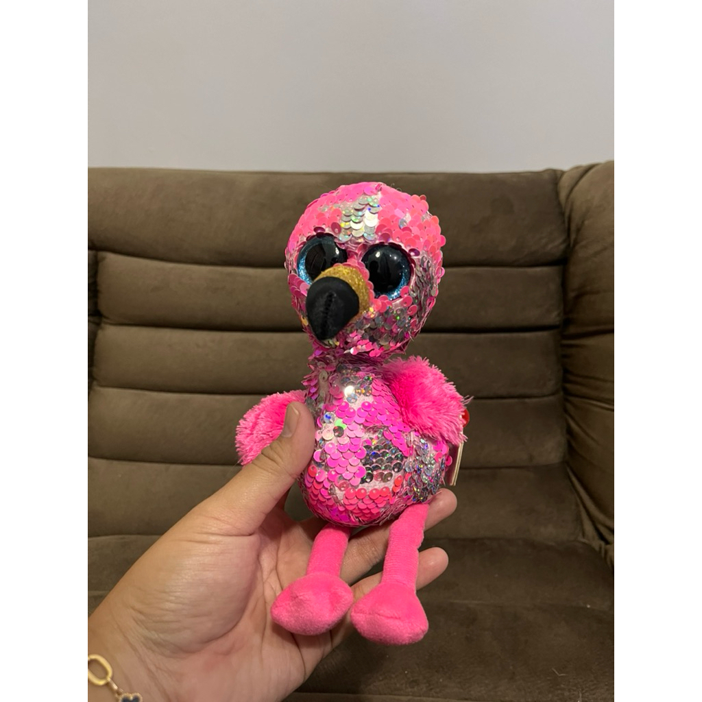 [BARU] Boneka kado/koleksi TY beanie Sequin Flamingo pink original newtag