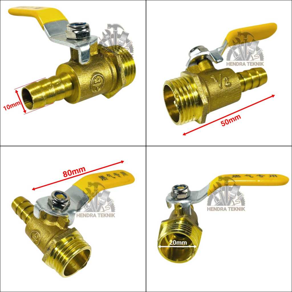 Yellowmarket Kran Gas Elpiji Drat Luar / Dalam 1/2" Kuningan Gas Cock Stop Kran Angin Dan Gas 3/8"