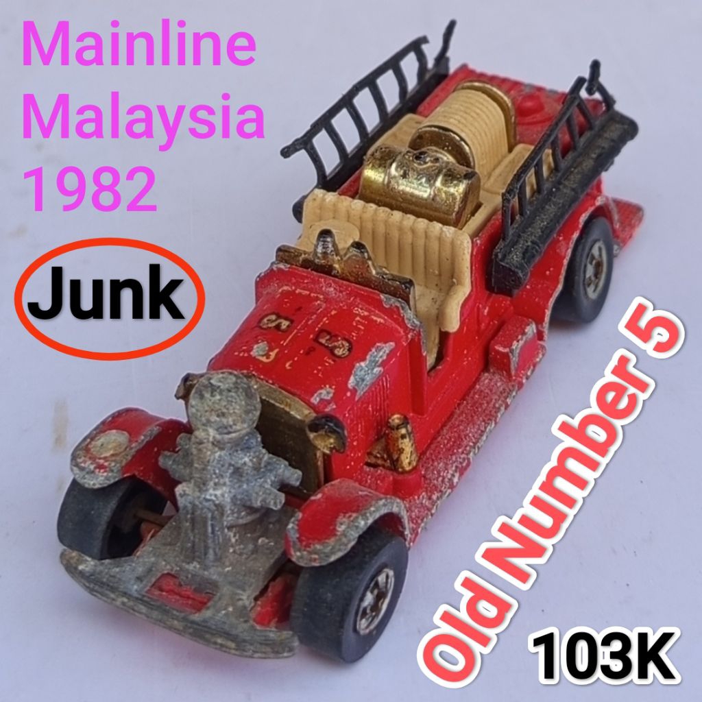 Diecast Classic Vintage Pemadam Kebakaran Hot Wheels Mainline Old Number 5 ban Blackwall Loose Junk