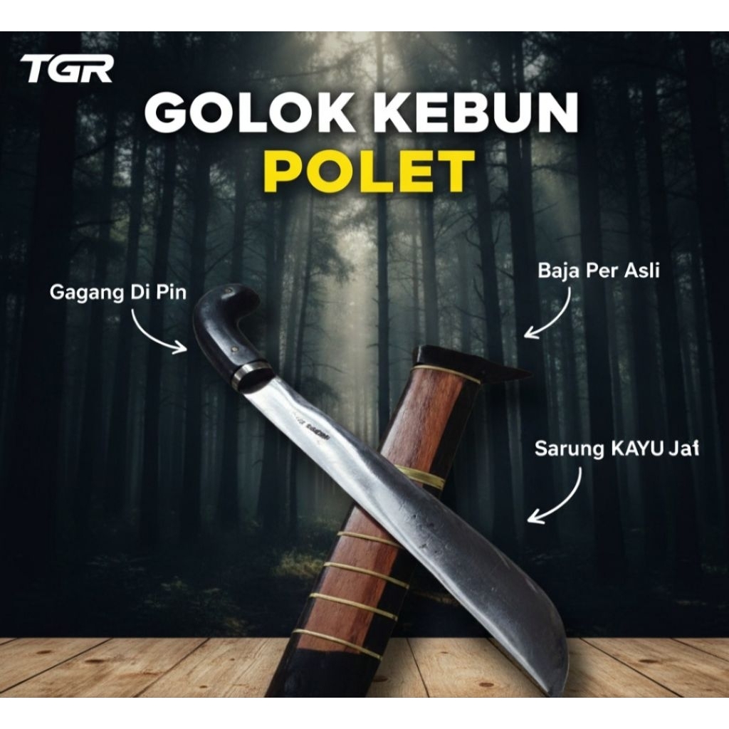 Golok Baja Asli Serbaguna untuk Kebun Bilah Tajam Premium dengan Gagang Kayu Kuat & Sarung Kayu Eleg
