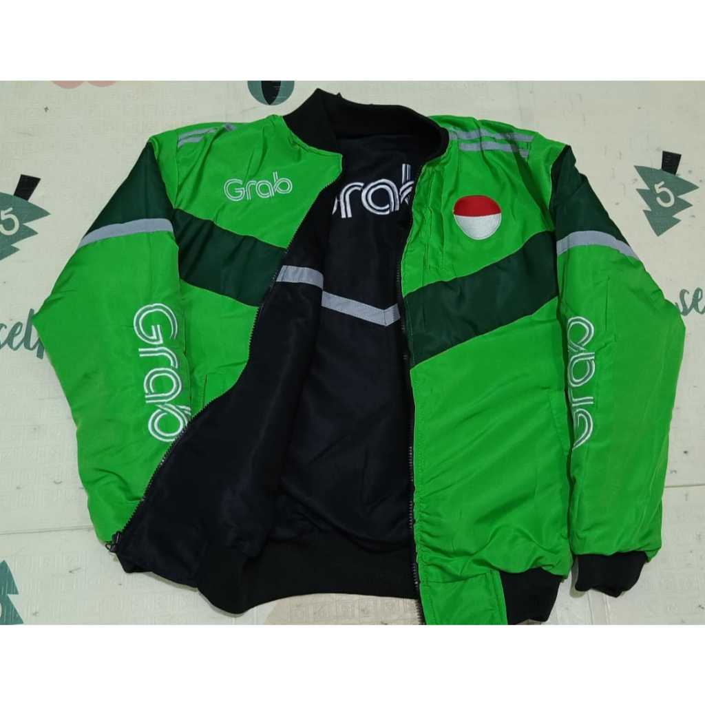 JAKET GR@B IJO BOLAK BALIK GR4B HITAM JAKET GRAB BOLAK BALIK GRAB LAGI ANTI AIR BISA VERMUK READY SI