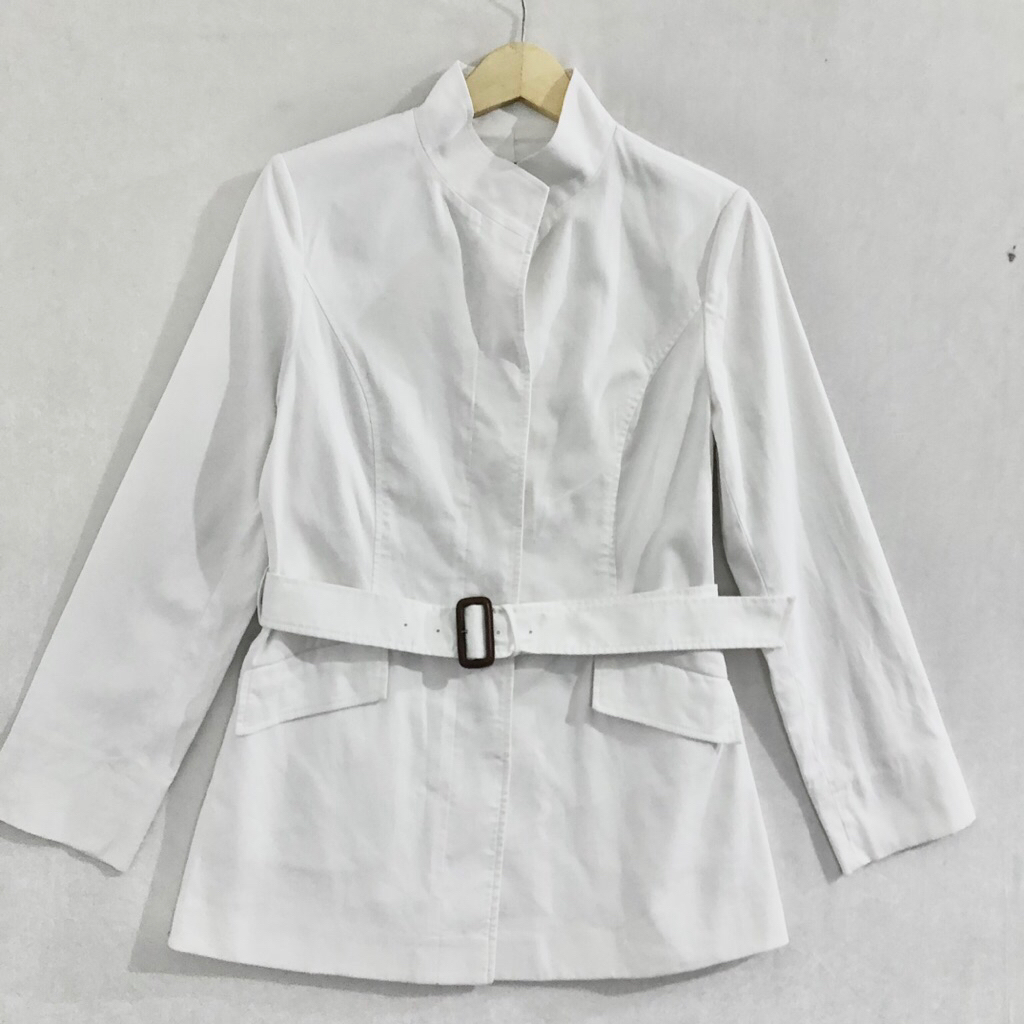 Keith Blazer putih denim size M coat belt lengan panjang jas formal sku 1343