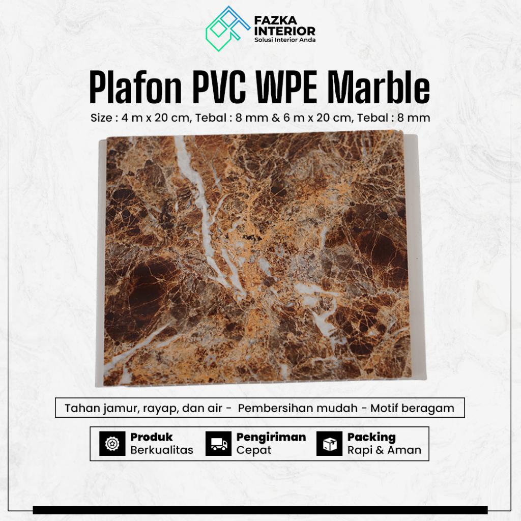Plafon PVC WPE Dekorasi Rumah Marble Series Ukuran 4m x 20c Minimalis Estetik Motif Kayu Glossy