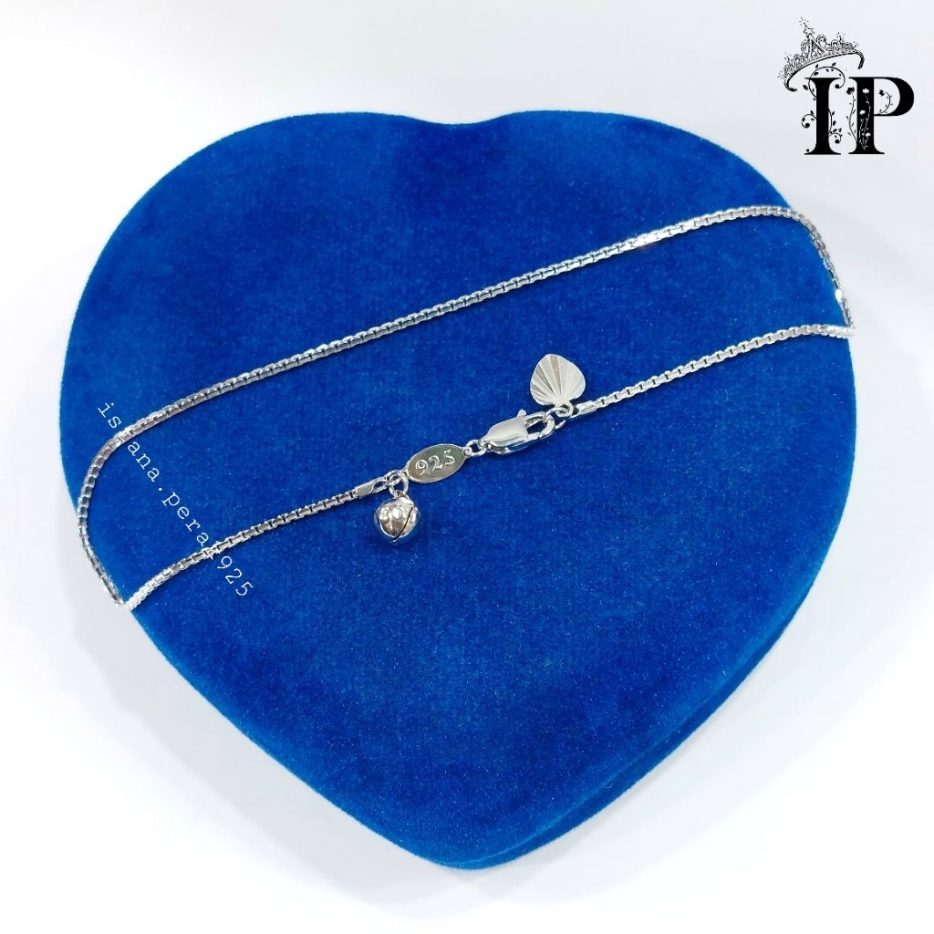 Gelang Kaki Perak Asli Silver Wanita 925 Lapis Emas Putih Model ItaliSanta+Krincing - Perhiasan Pera