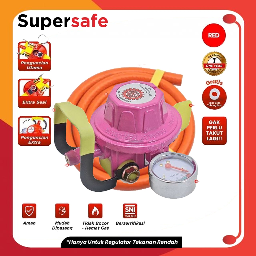 Regulator Super Safe Gas LPG Double Lock Meteran FREE SELANG 2 MTR
