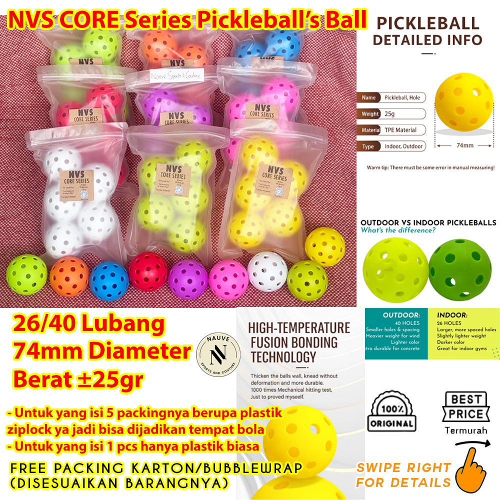 Bola Pickleball NVS CORE Series Pickleball Ball – Bola Pickleball 40 / 26 Hole Indoor Outdoor Lubang