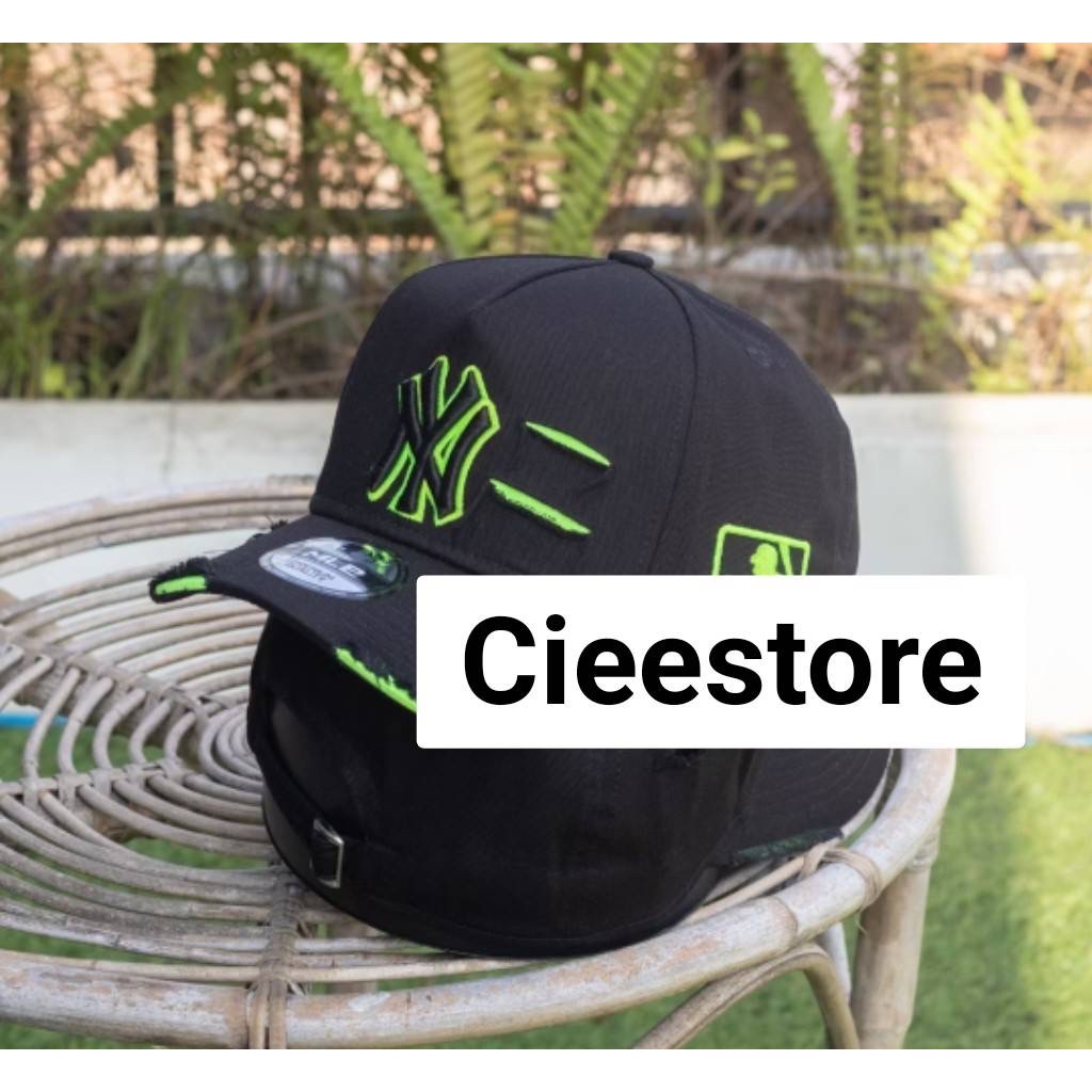 TOPI BASEBALL MLB NY DENIM DAMAGE ORIGINAL BLACK NEON CAPS / TOPI PRIA WANITA / TOPI FULL SET