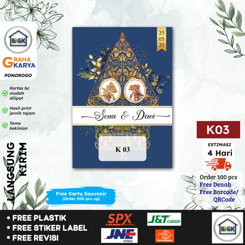 DISKON Cetak Undangan Pernikahan Kasih Tema Jawa Gunungan Biru Aesthetic Besar BISA DENGAN FOTO