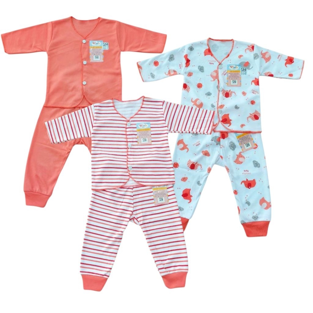 Setelan baju bayi newborn lengan panjang VIOLA BABY ( 3 stel )