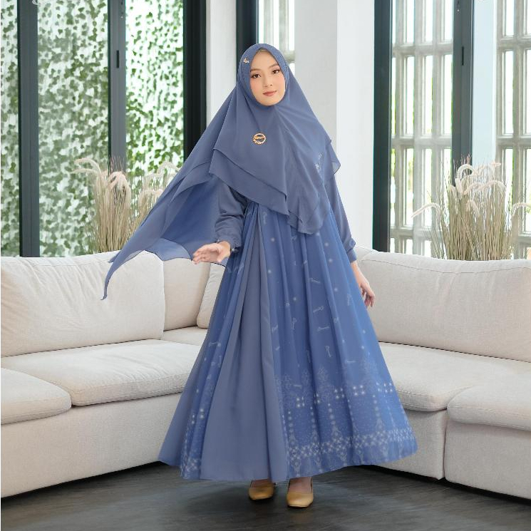 ALANA Gamis Set Hijab Motif Ceruty Original Bermerks Syar'i Terbaru 2025