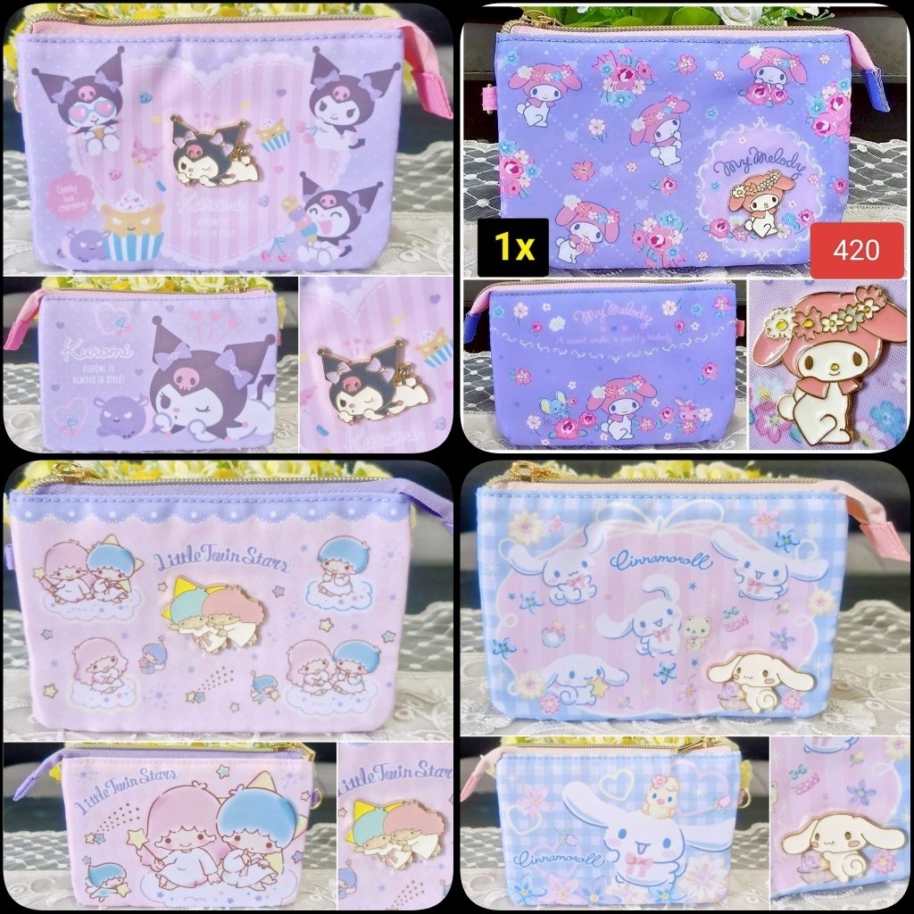 Pouch Dompet Zipper Sanrio Karakter My Melody, Kuromi, Little Twin Stars, Cinnamoroll