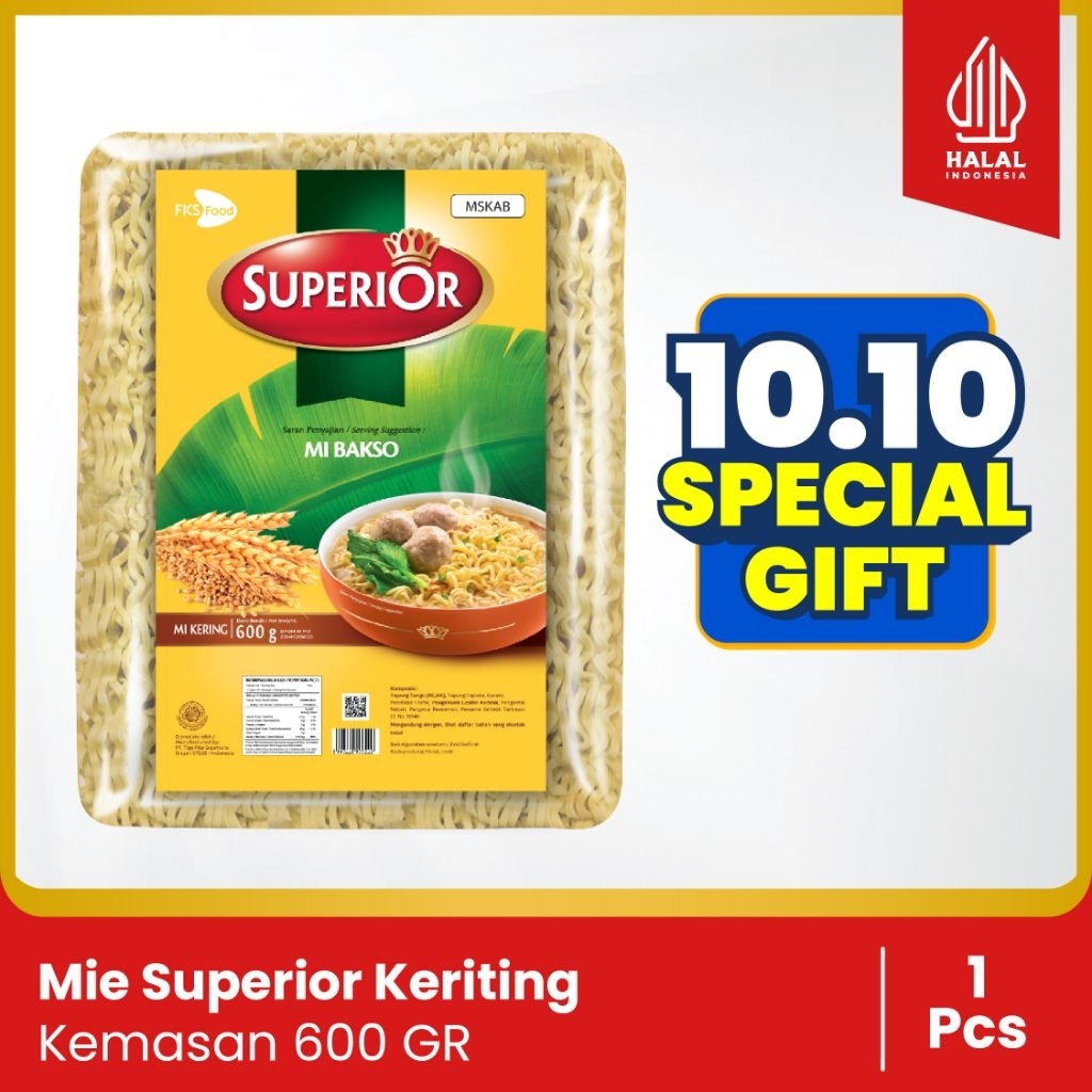 Mie Superior Keriting - Mie Bakso - 12 keping - 600 gram