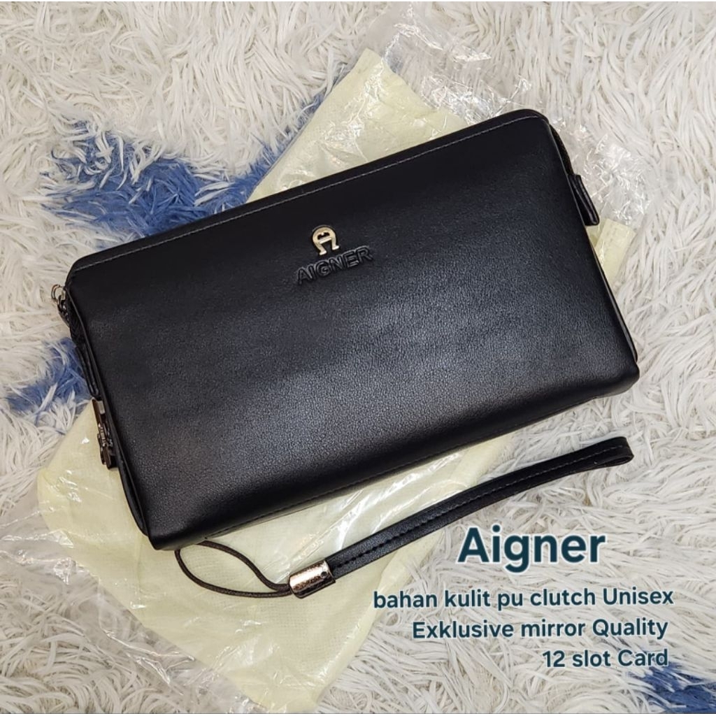 Clutch Tangan Pria Aigner Kulit Pu Tas Handbag Import