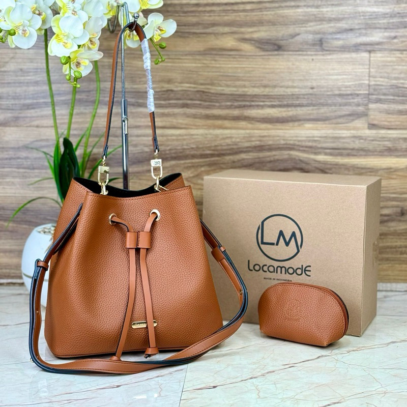 Locamode Tas Selempang Wanita SERUT BESAR (bahan kulit jeruk Size 27x25cm Dompet & 2 Tali)