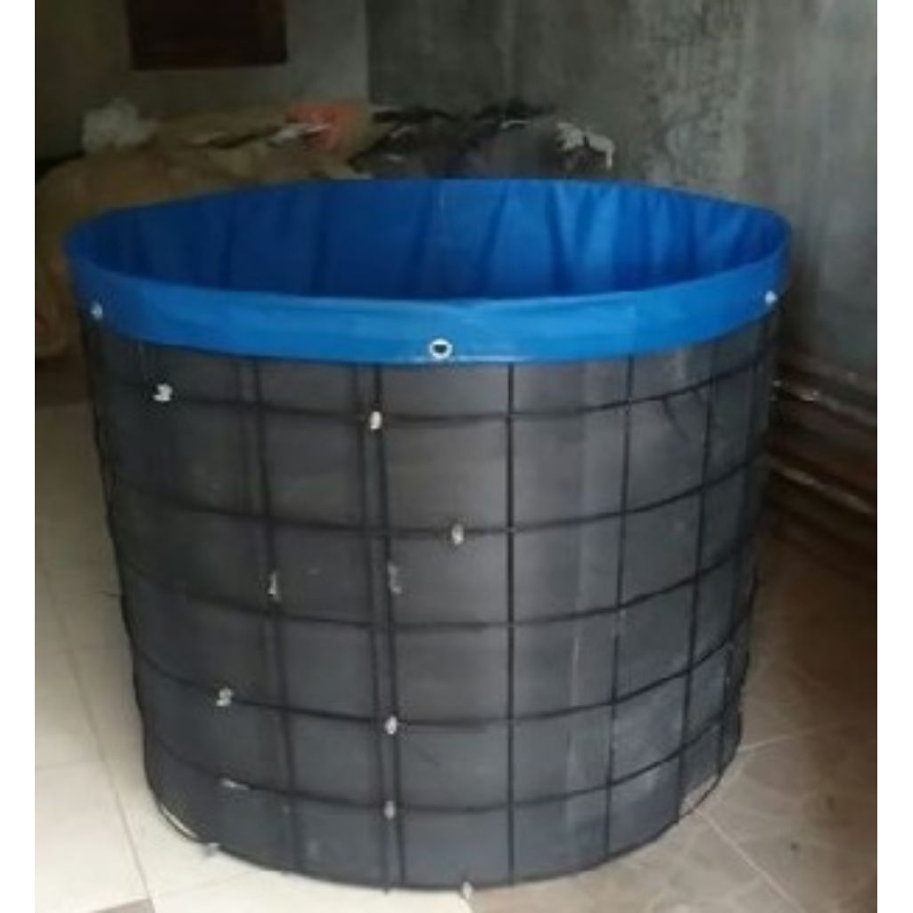 KOLAM TERPAL BULAT BIOFLOK DIAMETER 1 TINGGI 1 METER BAHAN ORCHID SEMI KARET SNI FULLSET
