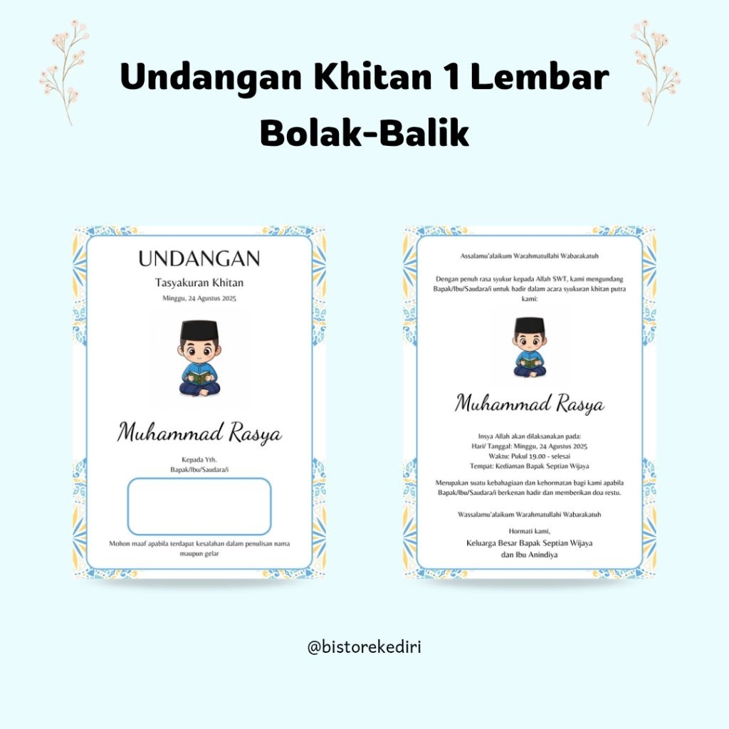 Undangan Khitan Simple 1 Lembar Bolak Balik Ver.1