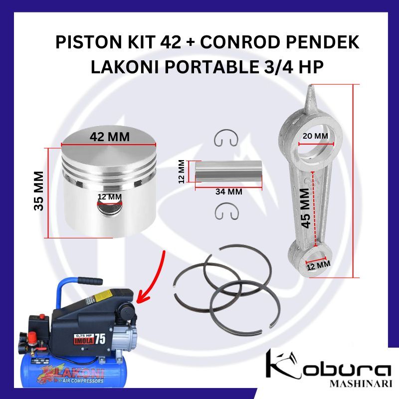 Piston Kit + Stang Seher Kompresor Lakoni Portable 3/4 HP
