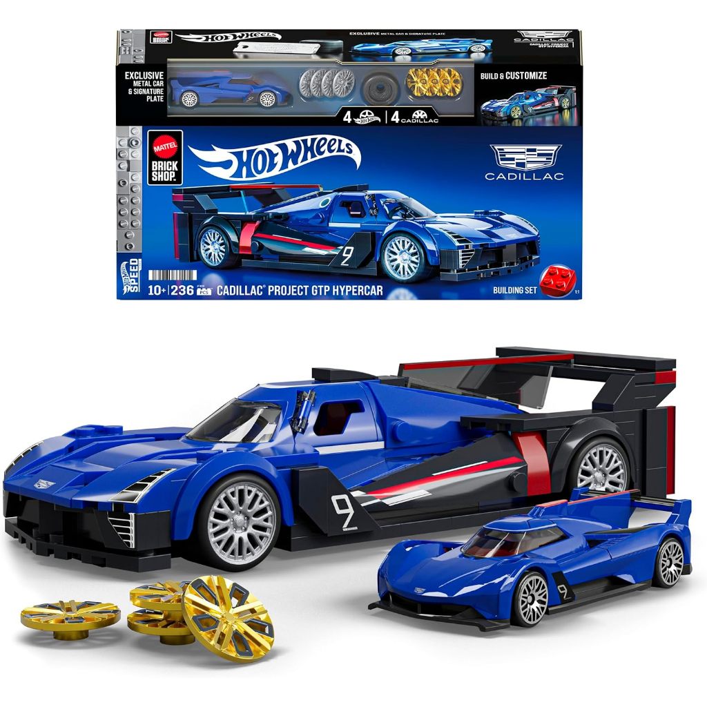 Mattel Brick Shop Hot Wheels Speed Series Building Set, Cadillac Project GTP Hypercar with 236 Piece