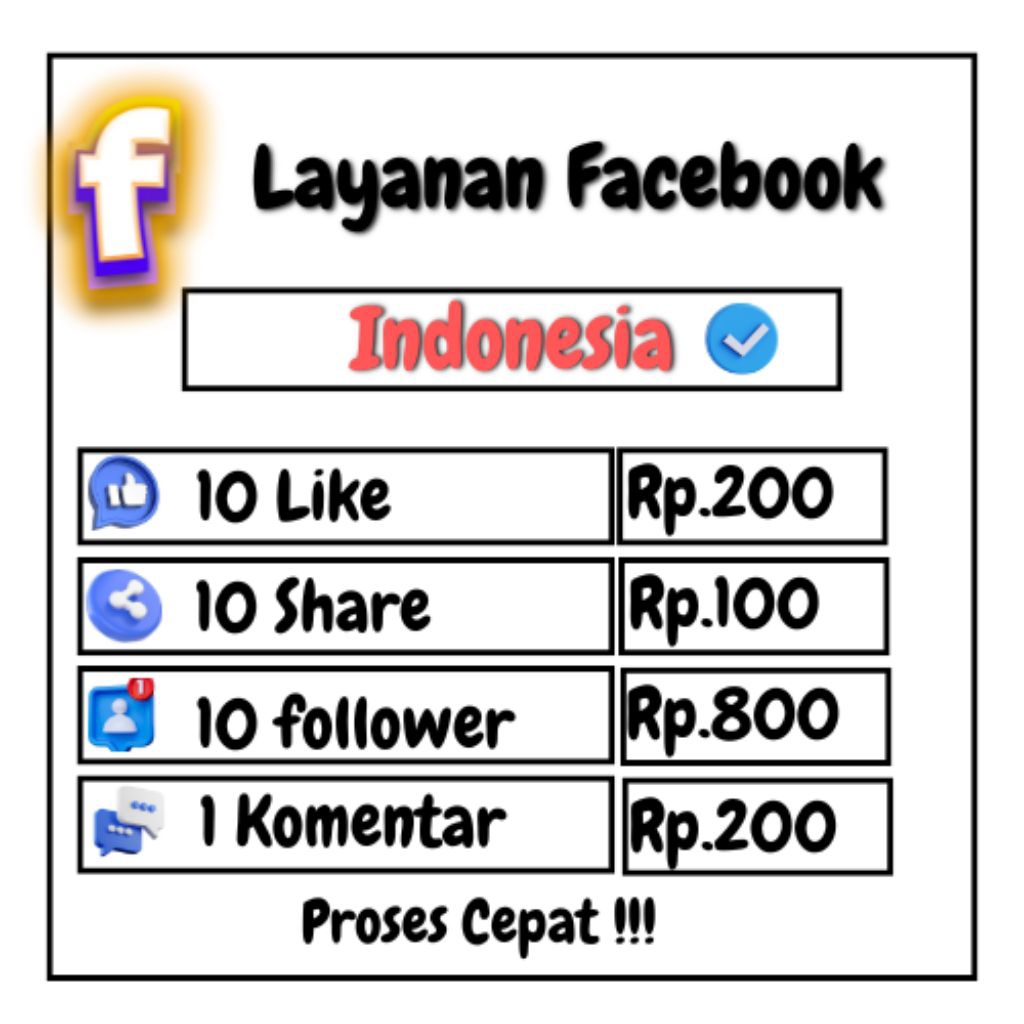 Layanan Facebook Indonesia Followers like komentar share Proses cepat Permanen