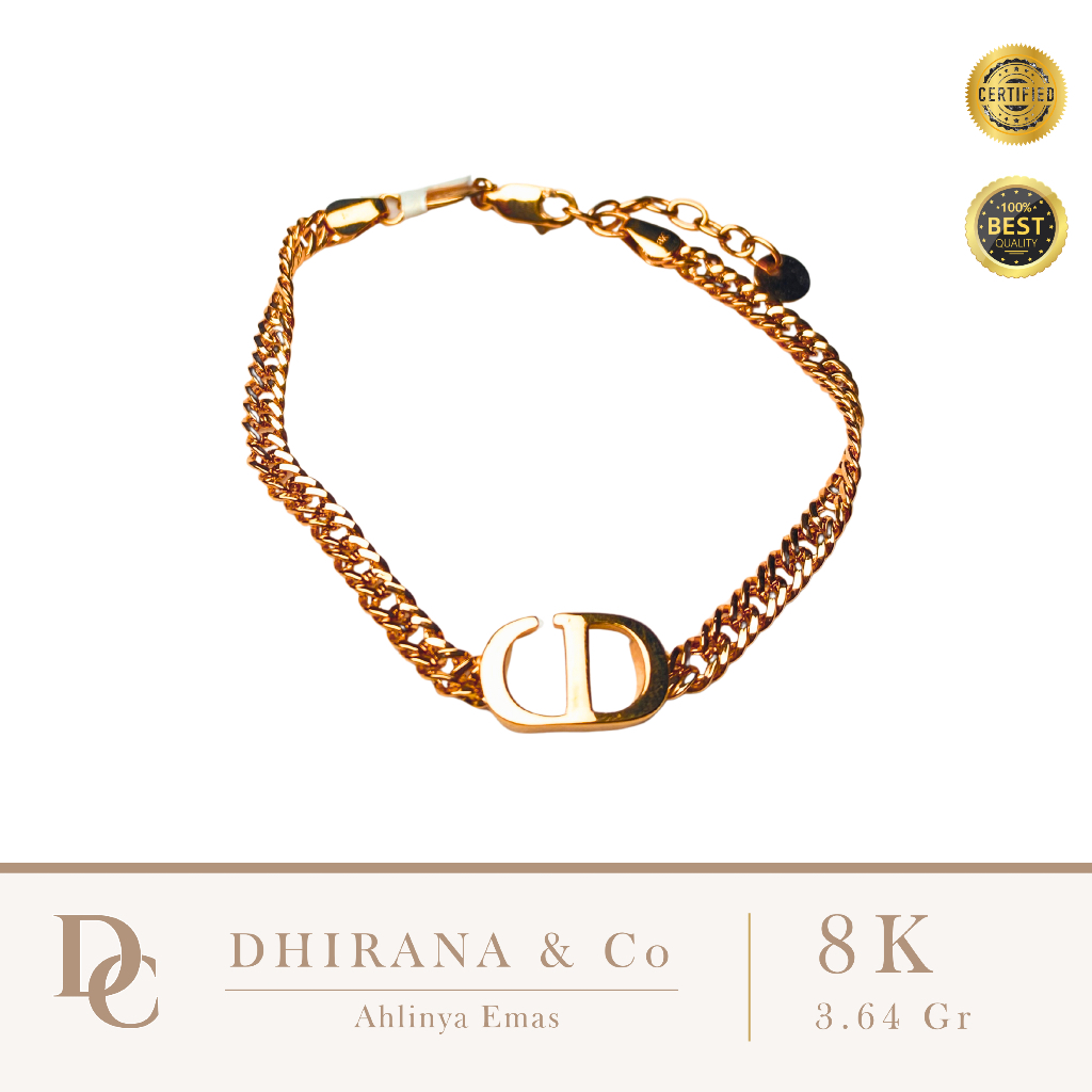 Gelang Emas Asli 8K Model CD Rose Gold 3.64 Gram