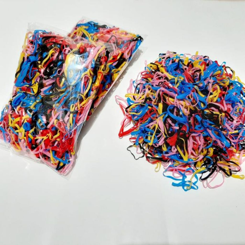 [PERBUNGKUS] KARET RAMBUT WARNA / HITAM KARET JEPANG GETAH RAMBUT ANAK DEWASA UKURAN SEDANG 50 GR