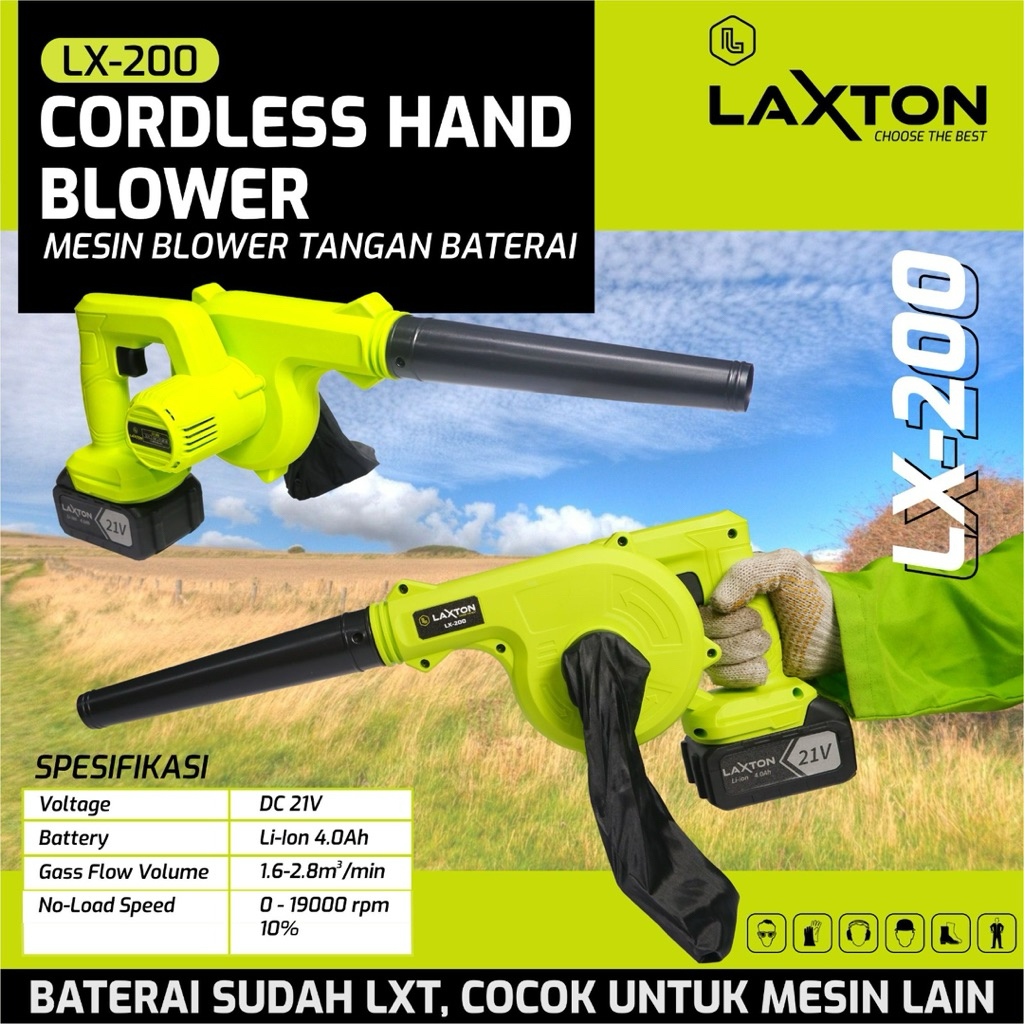 Laxton LX-200 Cordless Hand Blower Mesin Blower Tangan Baterai 21V 4.0Ah