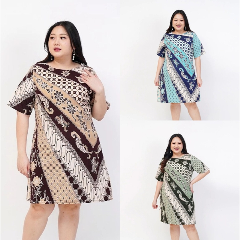 BAJU DRESS BATIK MODERN PREMIUM WANITA BIG SIZE JUMBO 038 J OVERSIZE BAJU KERJA KANTOR PESTA BAJU HA