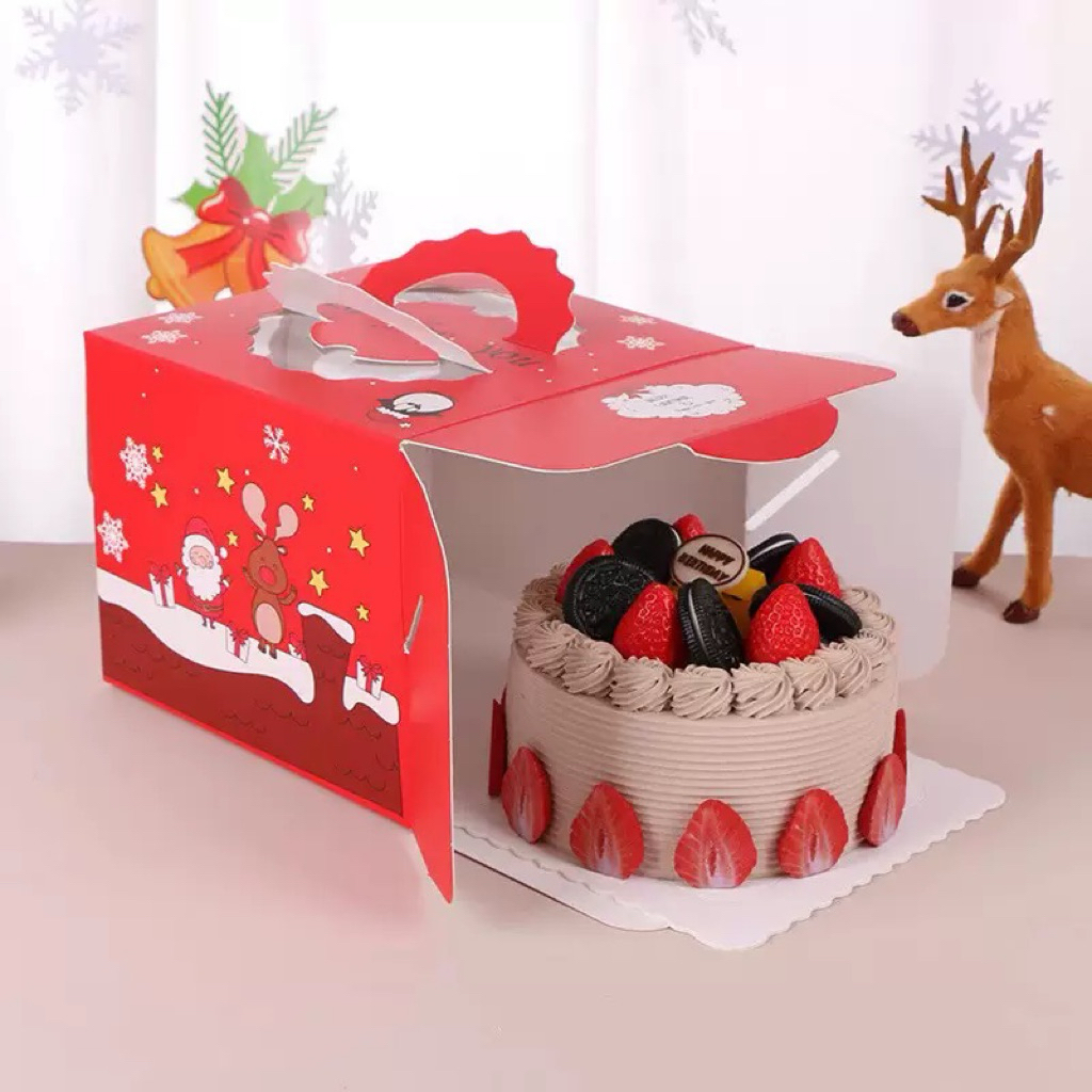 [7003-XMAS] Unibox.id - Cake Box Christmas | Kotak Kue Natal | Xmas Handle Cake Boxo