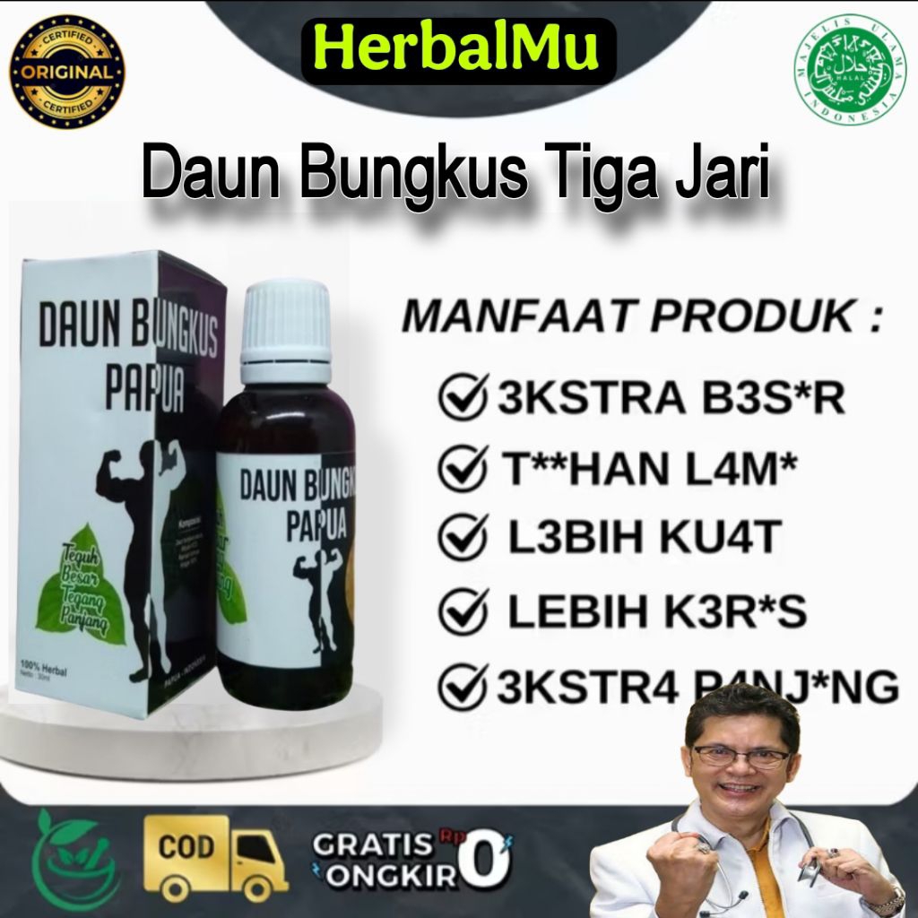 Minyak Daun Bungkus Asli Papua Herbal PembesarPennis Tiga Jari Oil Original BPOM