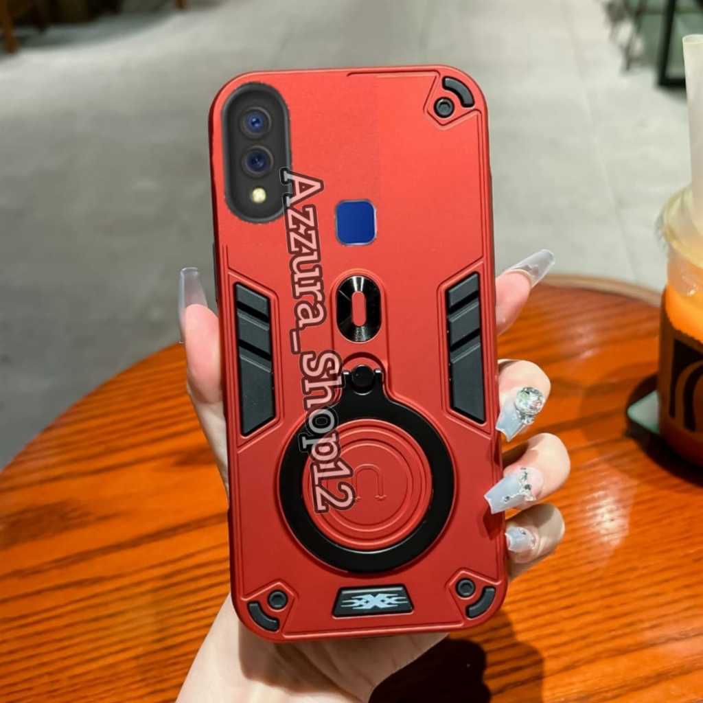 Casing HP Untuk VIVO Y91/Y95 Hard Case Pro Camera Carbon Fibre 360 Degree Rotasi Ring