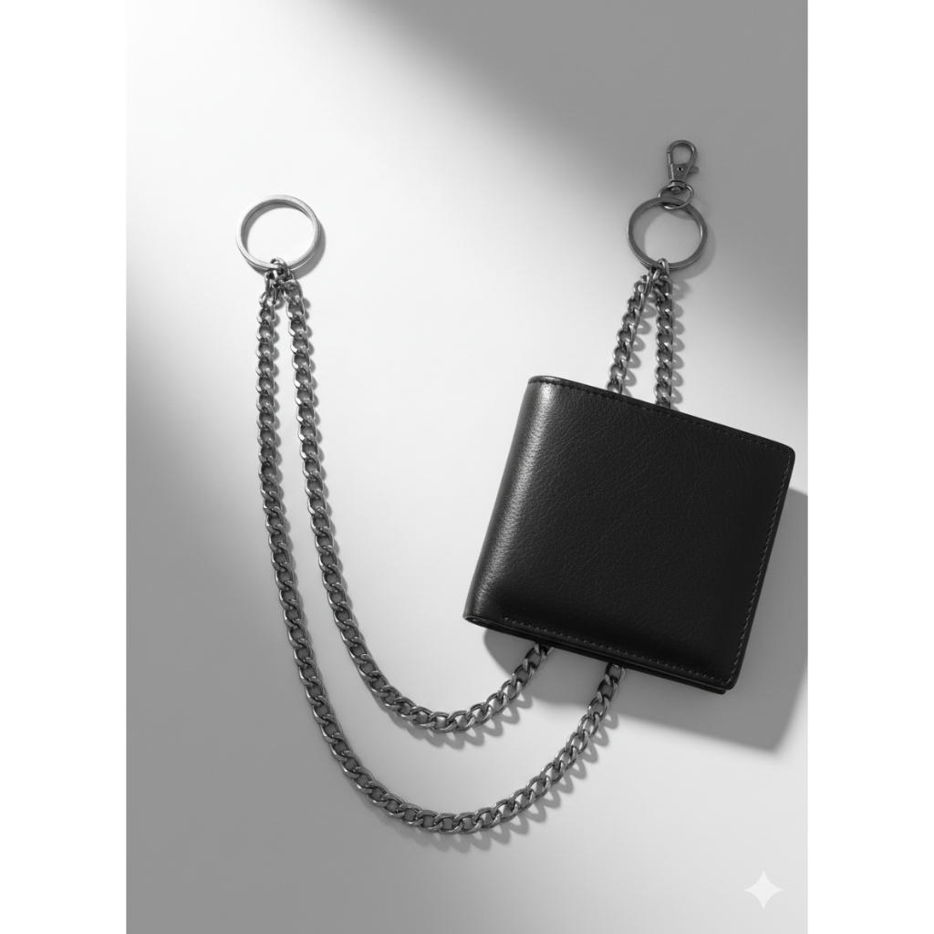 Kalung Rantai Dompet 2 layer Pria Warna Grey Titanium Anti karat /Kalung Rantai celana Pria