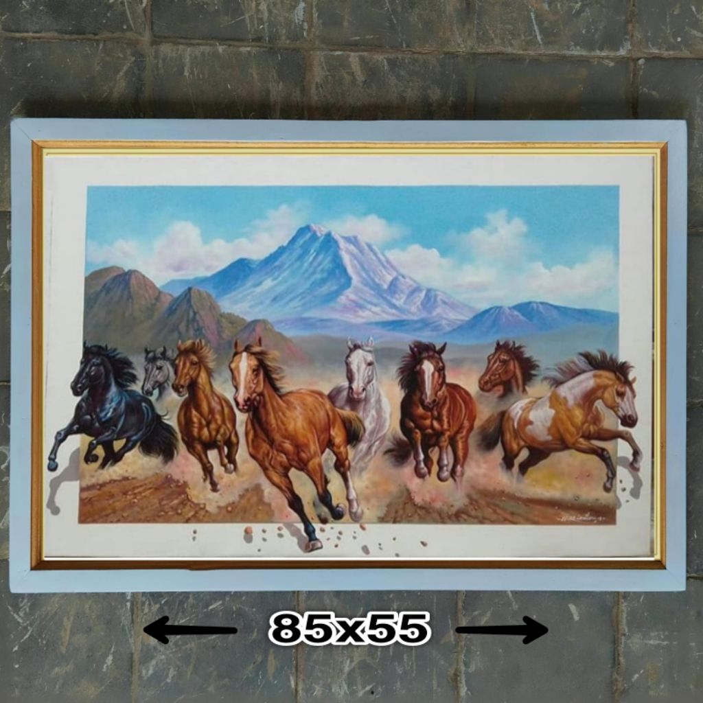 hiasan dinding lukisan cetak kuda 8 berlari 01 plus bingkai ukuran 85×55