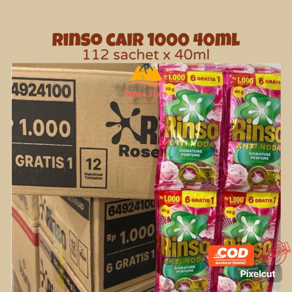 1dus isi 112sachet RINSO Cair 40ml ecer 1000 Detergen Cair