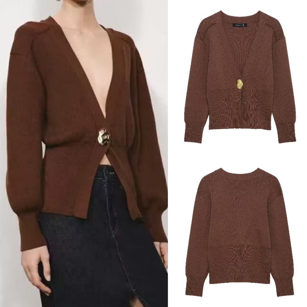 Coffee Single Button Cardigan Knit 78642 (PQ)