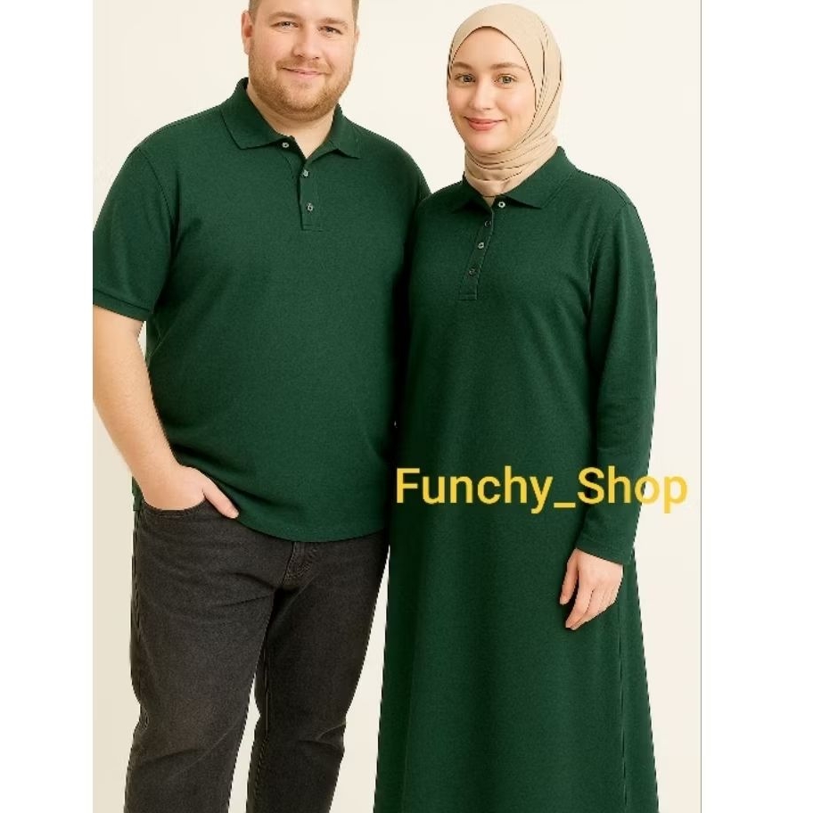 KAOS COUPLE POLO TUNIK HIJAU BOTOL - DRESS TUNIK POLO SHIRT KAOS KERAH