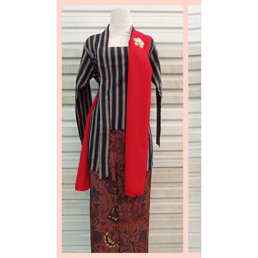 Setelan Kebaya Encim Kutubaru  Modern Model  Lurik  Free  selendang