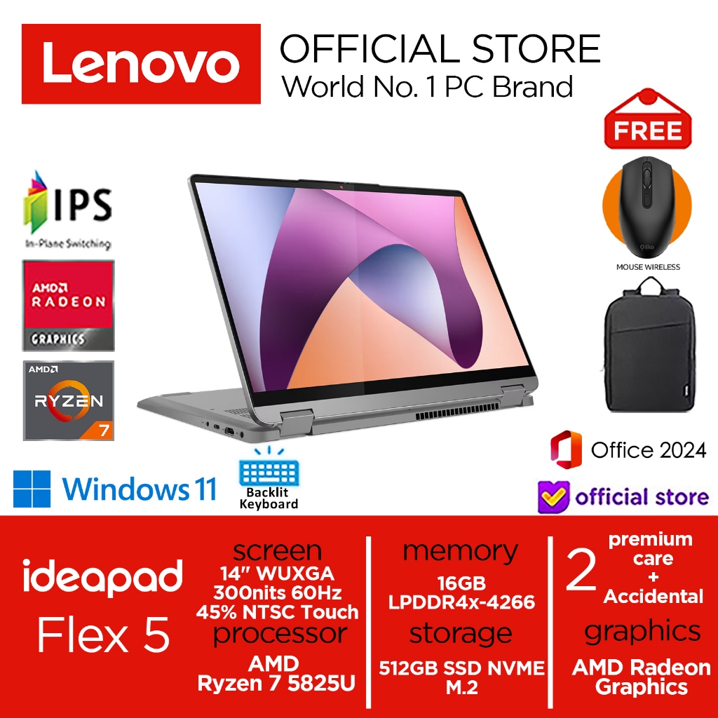 Lenovo Ideapad Flex 5 Ryzen 7 5825U 512GB SSD 16GB WUXGA IPS Touch Win11+OHS
