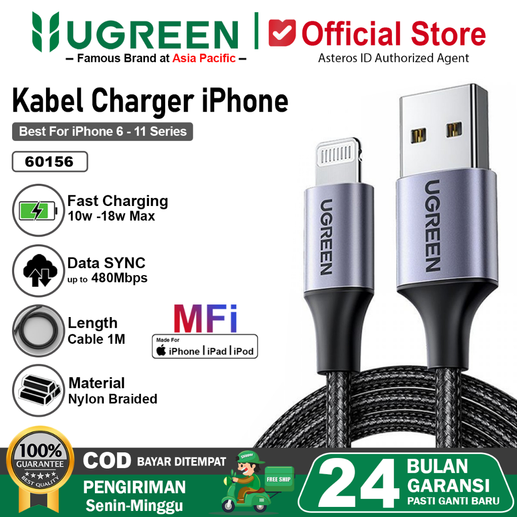 UGREEN Kabel Data MFI iPhone 5 6 7 8 X Xr Xs USB lightning Fast Charging 10w 18w
