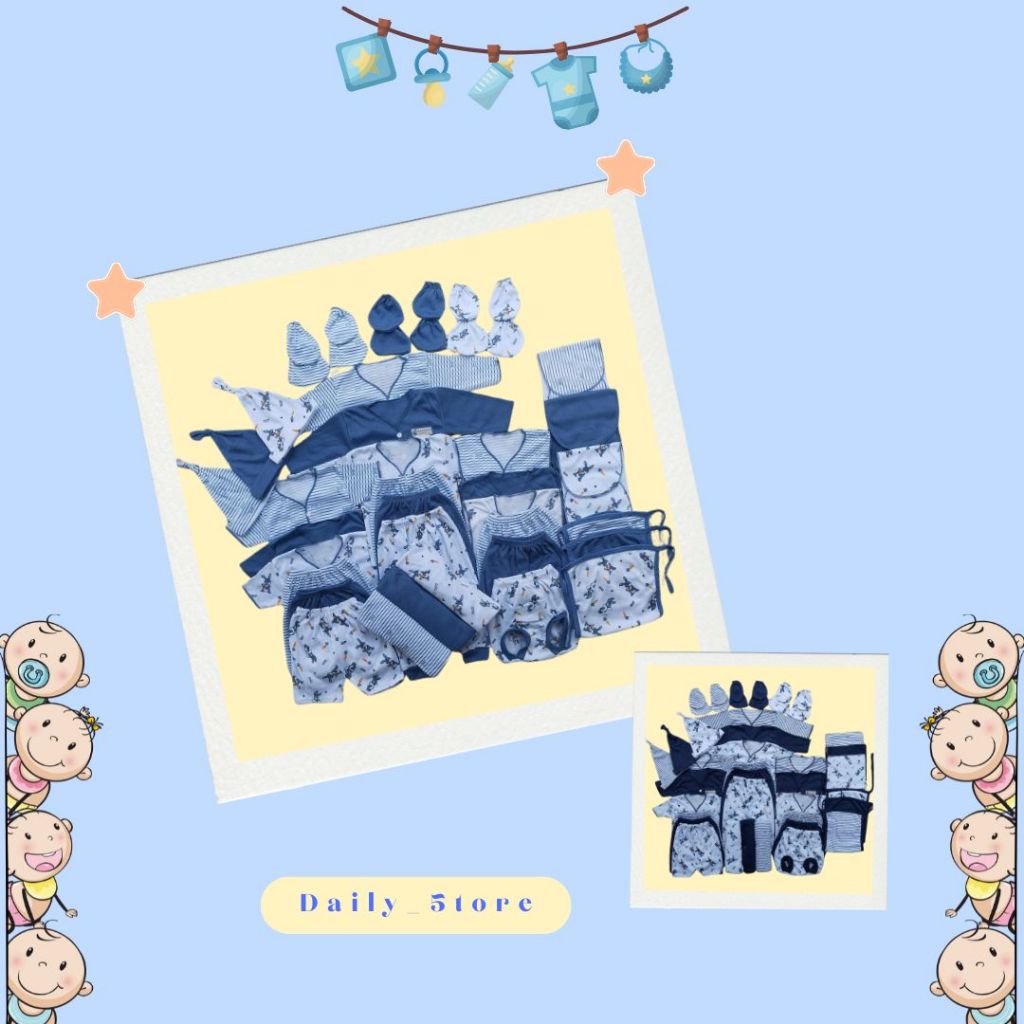 Paket Komplit - 51pcs Pakaian dan Perlengkapan Bayi (Baju + Celana + Topi + Sarung Tangan dan Kaki +