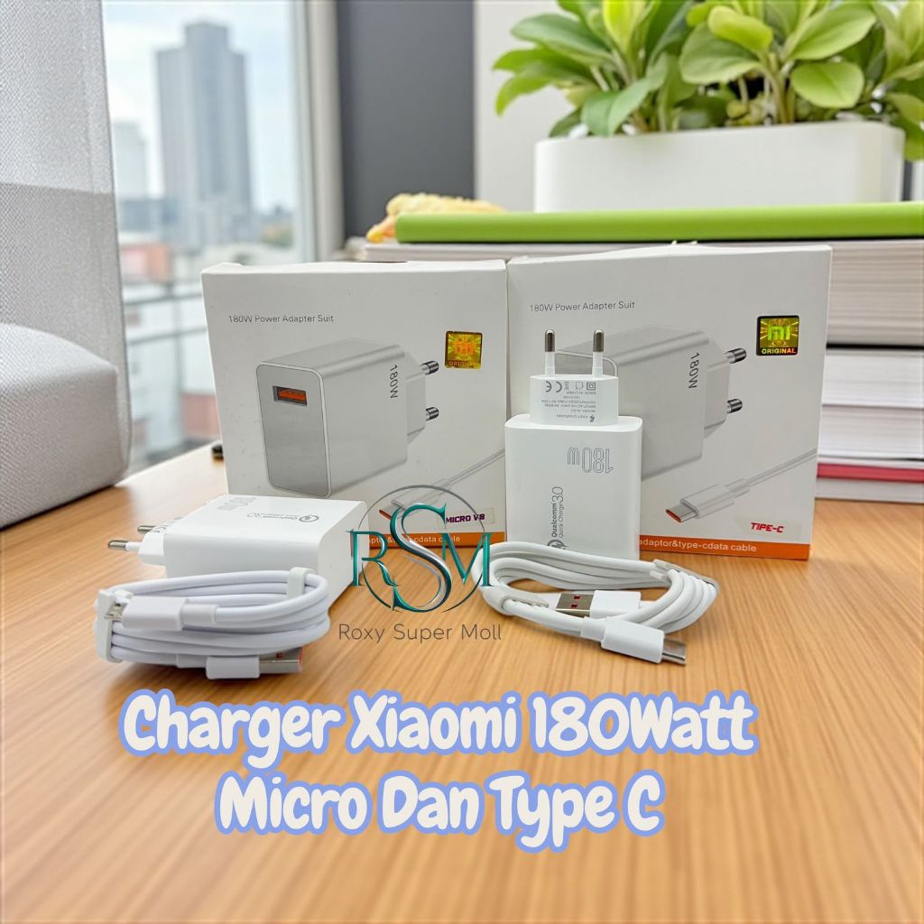 Charger Xiaomi 180w Mix Fold2 5G Support FastCharging qc3.0 Set Kabel Data 1M Type C / Micro Kompati