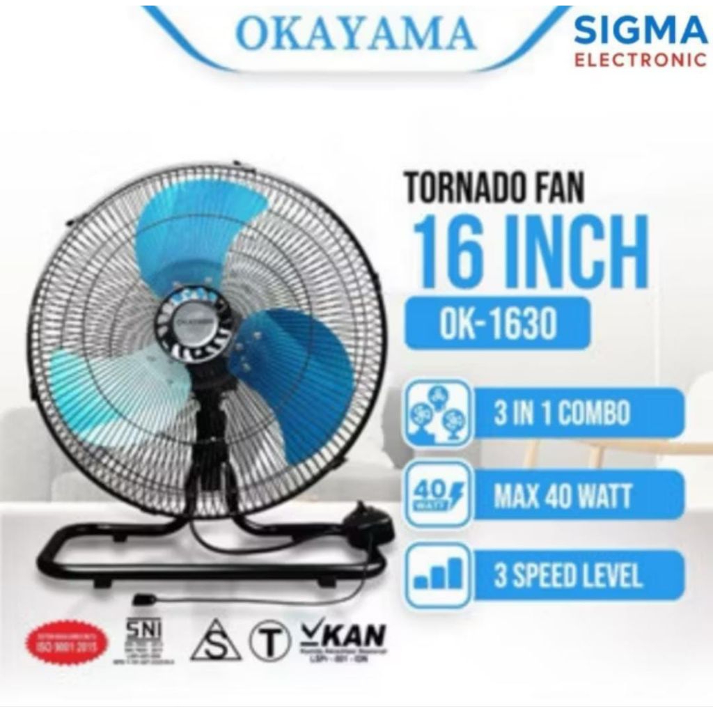 KIPAS ANGIN TORNADO 16 INCH OKAYAMA OK-1630 FLOORFAN WALLFAN