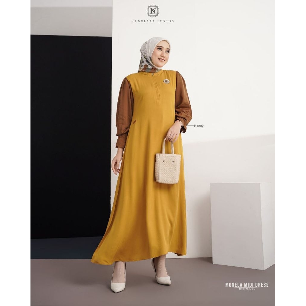 MONELA MIDI DRESS BY NADHEERA LUXURY √ midi dress polos √ midi dress cantik √ midi dress rayon √ mid