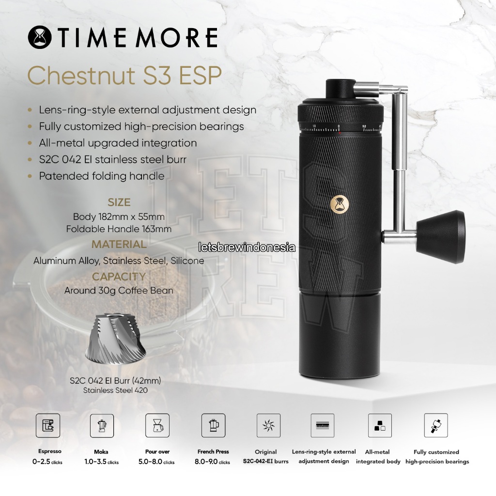 Timemore Chestnut S3 Esp Manual Hand Coffee Beans Grinder | Alat Giling Biji Kopi