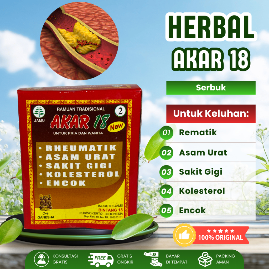 Jamu Herbal Akar 18 Serbuk Untuk Keluhan Reumatik dan Kolesterol