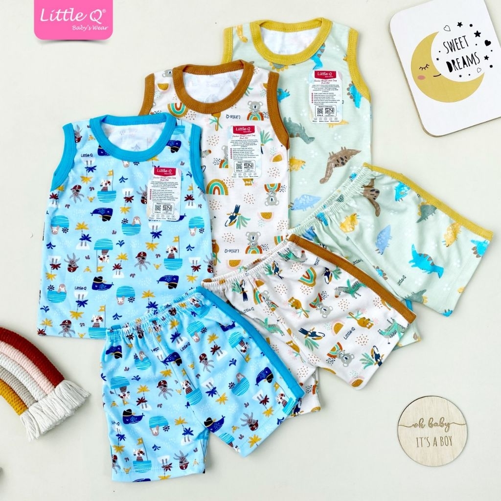 Baju Bayi | Setelan Lengan Kutung Laki-Laki | Set Lengan Kensi Litlle Q