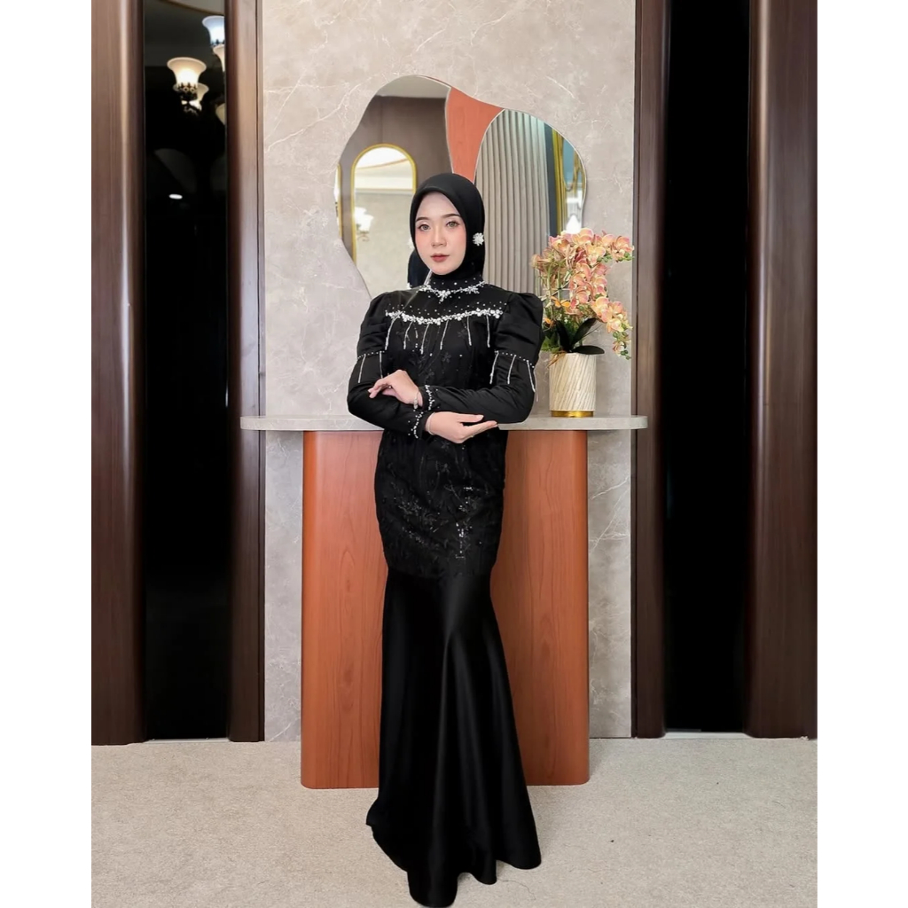 Arshilla Dress Dress kondangan Silmple Elegan Gamis Hitam Mewah Elegan Terbaru Dress Pesta Mewah