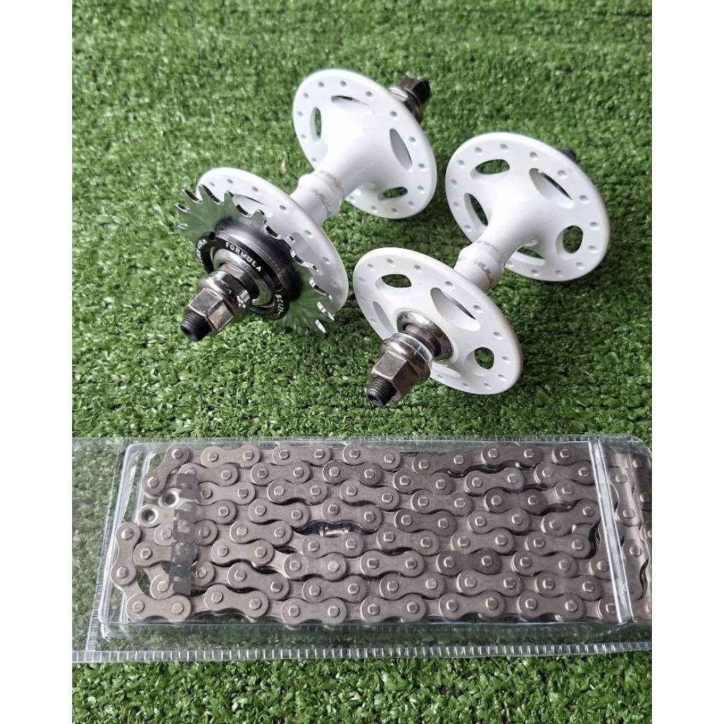 Paket Hub Freehub Formula 32H Sealed Pelor Cog Lockring + Rantai Declo Single Speed Fixie BMX WHITE 
