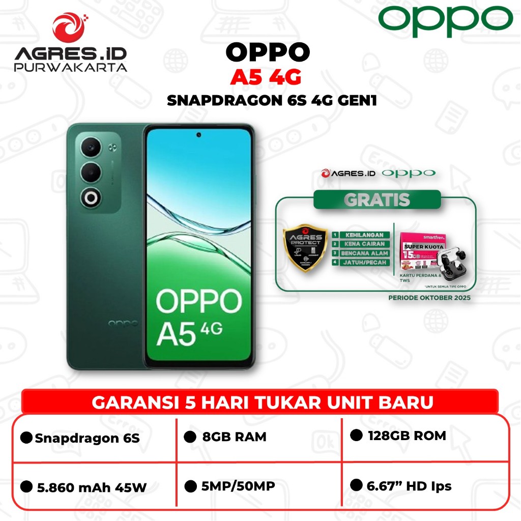 Oppo A5 4G Ram 8GB Rom 128GB Snapdragon 6s Garansi Resmi