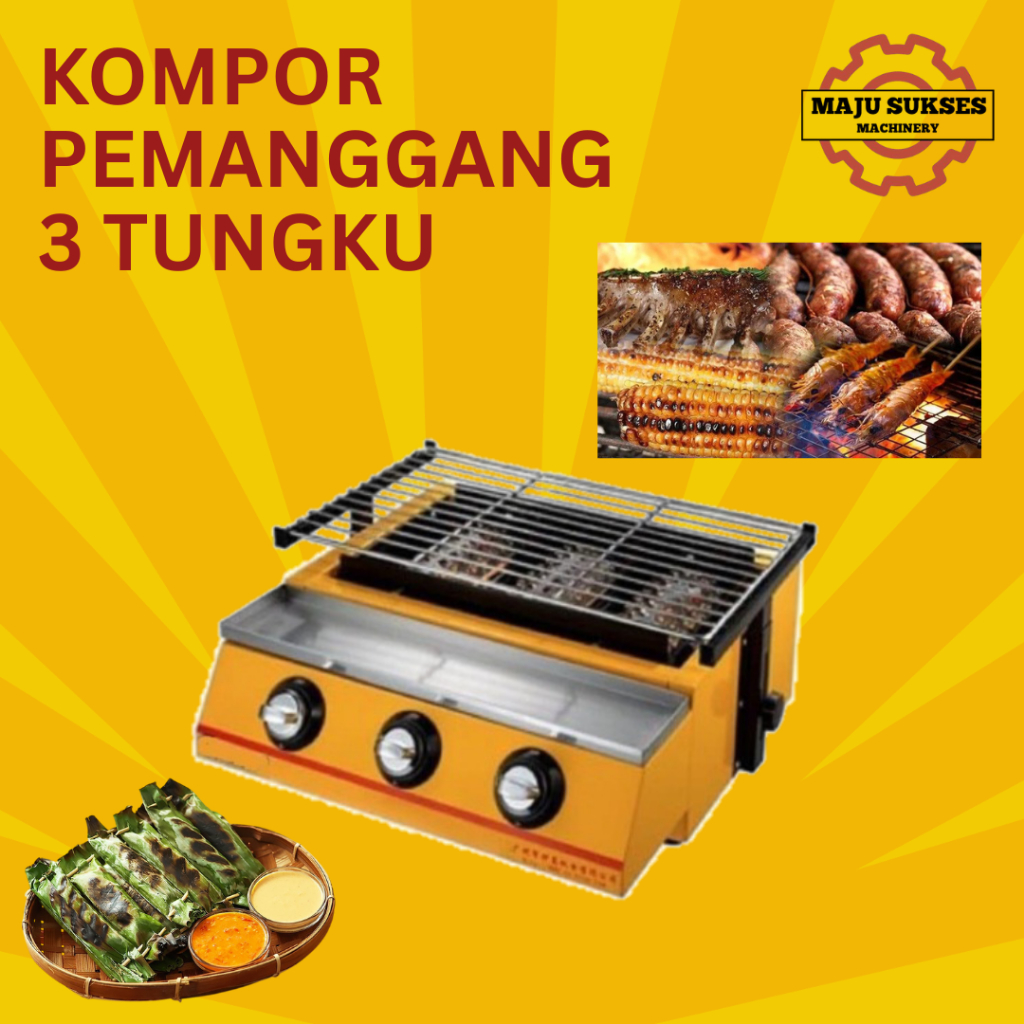 Kompor 3 Tungku Portable Bakar Sosis Pemanggang